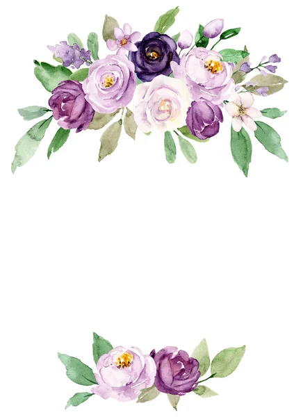 Floral Frame Border Flowers Watercolor Art Painting Greeting Card Template — 스톡 사진