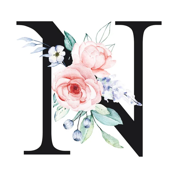 Красива Квіткова Літера Акварельними Квітами Листям — стокове фото