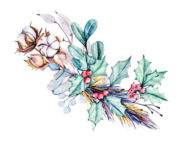 Acquerello Bouquet Composizione Natalizia Concetto Vacanza Dipinto Mano Con Ramo — Foto Stock