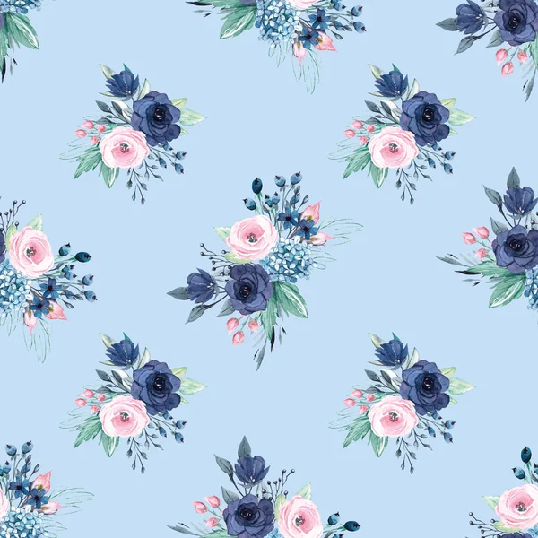 Seamless Background Floral Pattern Watercolor Flowers Repeat Fabric Wallpaper Print — Stock Photo, Image