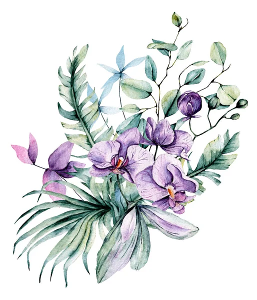 Flowers watercolor, floral clip art, botanic composition for wedding or greeting card
