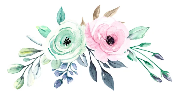 葉と水彩の花 手描きの花のコンセプト — ストック写真