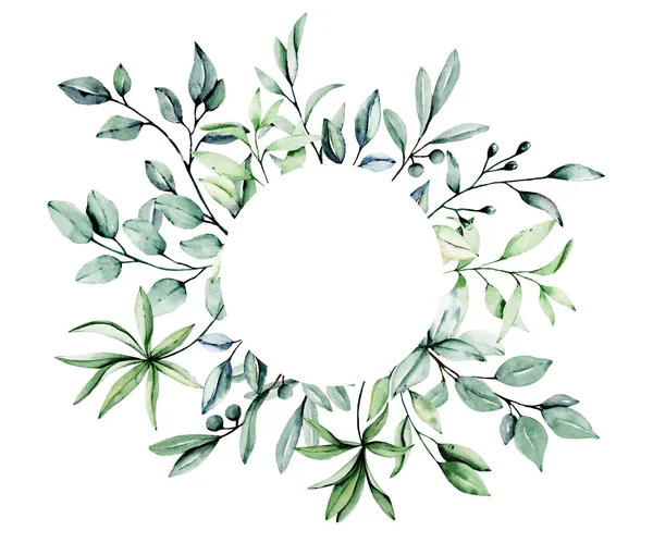 Çiçek ve yapraklı çelenk, suluboya resim, çiçek konsepti.