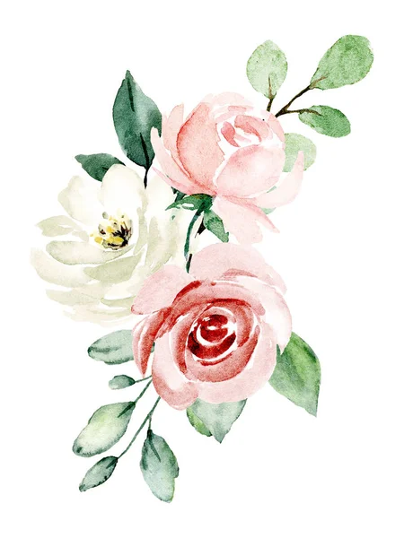 Beautiful Watercolor Flowers Botanic Composition Wedding Greeting Card — 스톡 사진