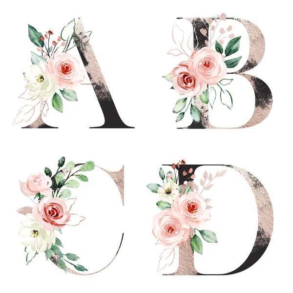 Çiçekler ve yapraklarla yazılmış güzel mektuplar, suluboya resimler.