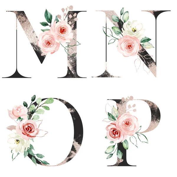 Çiçekler ve yapraklarla yazılmış güzel mektuplar, suluboya resimler.