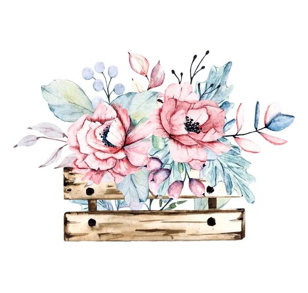 Renkli suluboya şakayıklar yapraklı çiçekler, el çizimi çiçek sanatı