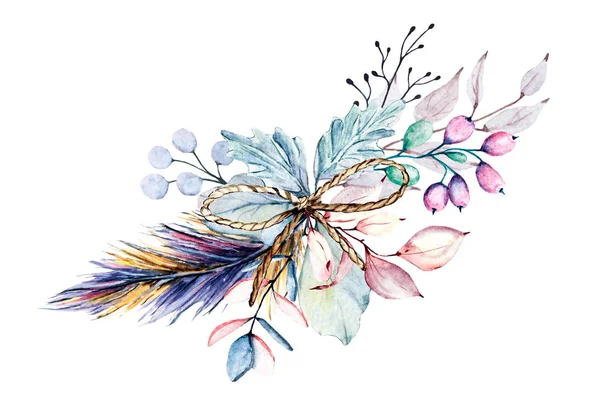 Suluboya Noel kompozisyon buketi. El boyaması tatil konsepti. Kış tebrik kartı tasarımı.