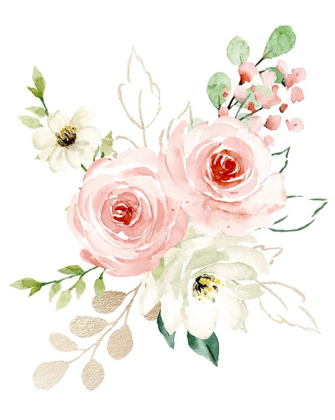 Όμορφα Λουλούδια Ακουαρέλα Βοτανική Σύνθεση Για Γάμο Ευχετήρια Κάρτα — Φωτογραφία Αρχείου