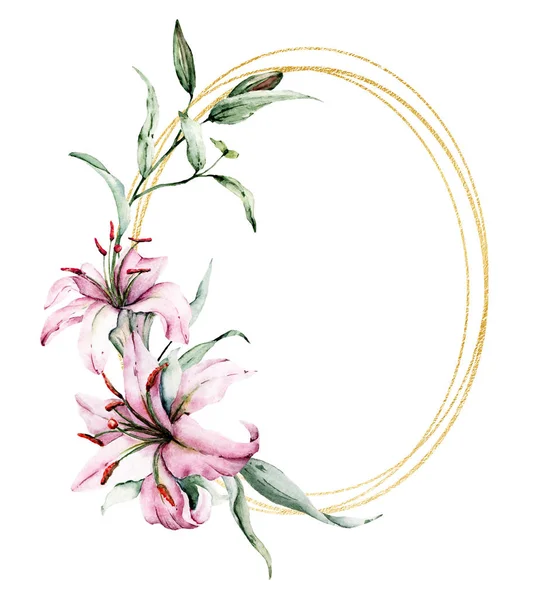 Beyaz arka planda izole zambaklar, suluboya resim