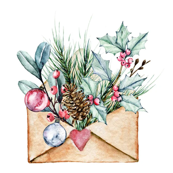 Mutlu Noeller tebrik kartı. Suluboya konsepti. Beyaz arka planda izole edilmiş. El çizimi kış tatili kompozisyonu.