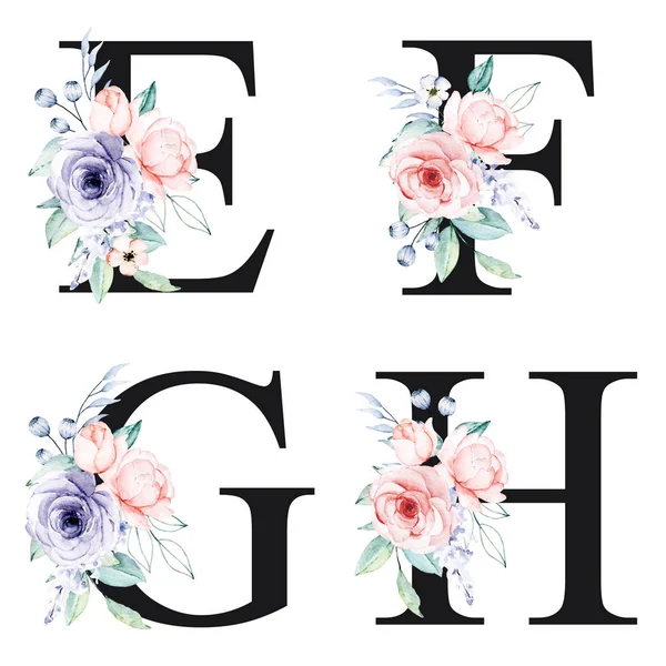 Floral Αλφάβητο Γράμματα Λουλούδια Ακουαρέλας Δημιουργικός Σχεδιασμός Τέχνης Μονογράμματα Αρχικά — Φωτογραφία Αρχείου