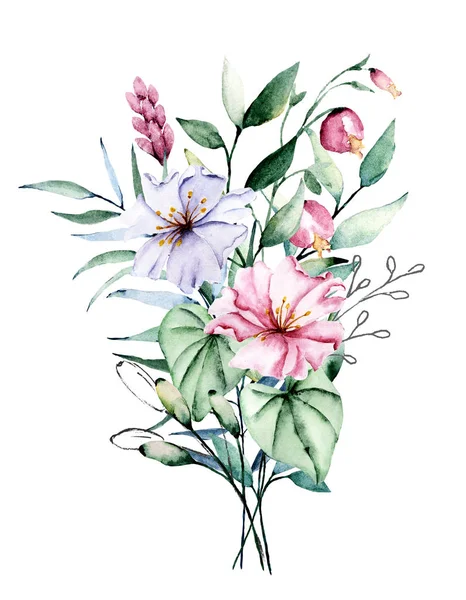 beautiful watercolor flowers, botanic composition for wedding or greeting card