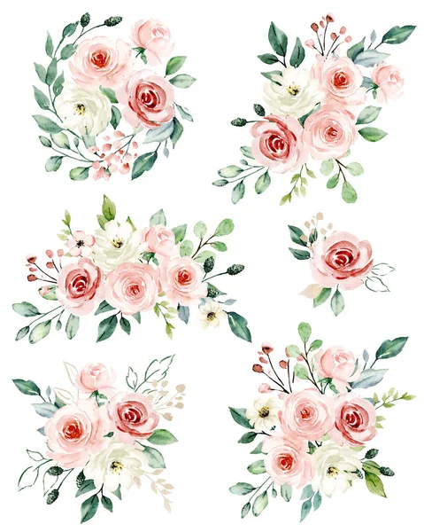 Floral Collection Watercolor Flowers Set Colorful Bouquets — 图库照片