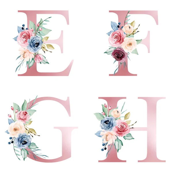 Květinová Abeceda Písmena Akvarelovými Květy Kreativní Výtvarný Design Monogramové Iniciály — Stock fotografie