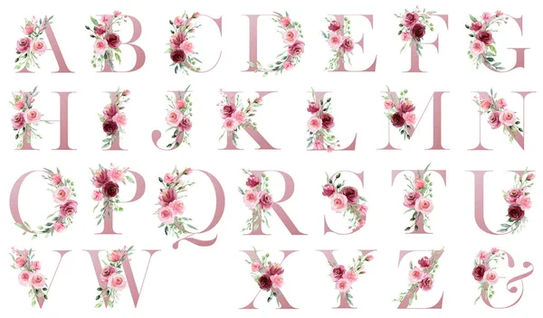 Creatieve Bloemen Alfabet Kunst Aquarel Schilderen Letters Met Bloemen Bladeren — Stockfoto