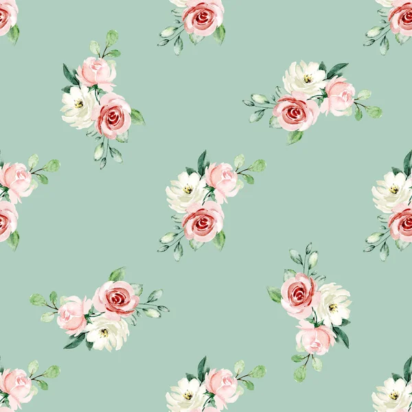 Seamless Background Floral Pattern Watercolor Flowers Repeat Fabric Wallpaper Print — 스톡 사진