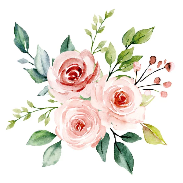 Flowers watercolor, floral clip art, botanic composition for wedding or greeting card