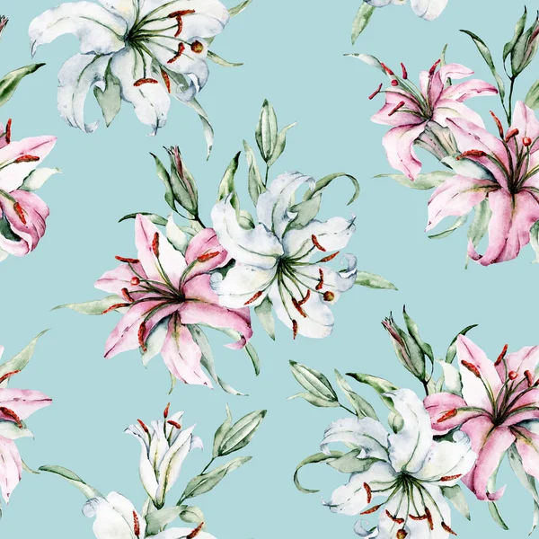 Vacker Blommande Liljor Akvarell Konst Målning — Stockfoto