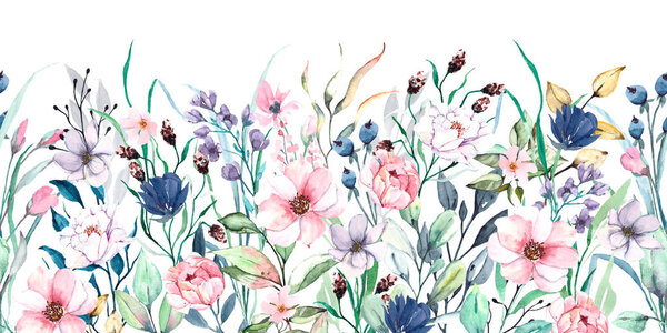 watercolor painting, beautiful spring flowers set on white background, floral concept