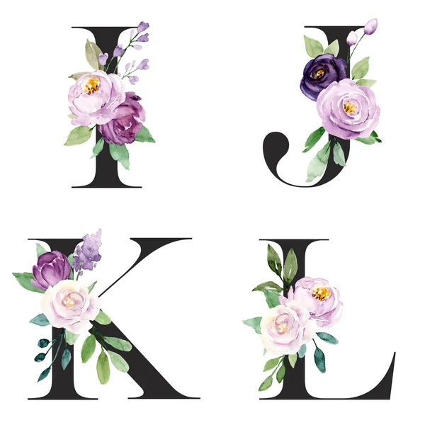 Mooie Letters Gezet Met Bloemen Bladeren Aquarelverf — Stockfoto