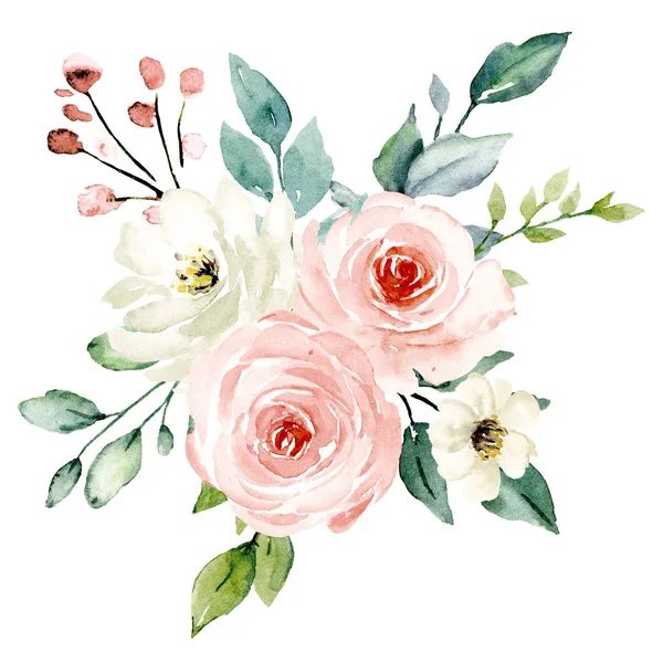 beautiful watercolor flowers, botanic composition for wedding or greeting card