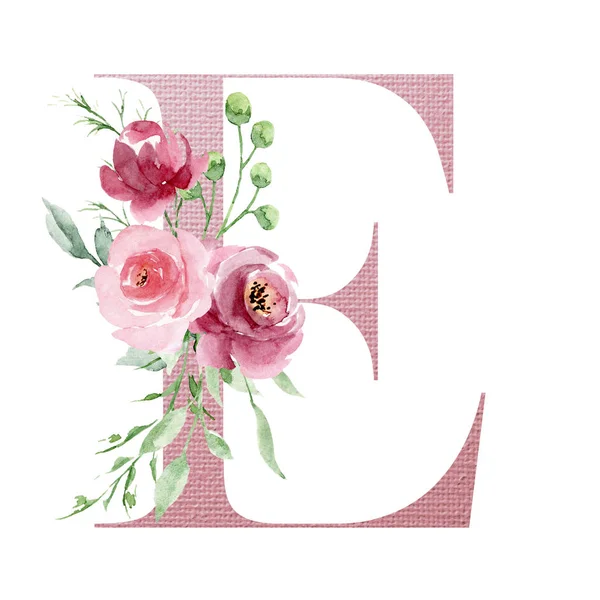 Aquarellmalerei Buchstabe Mit Blumen Und Blättern Florales Alphabet — Stockfoto