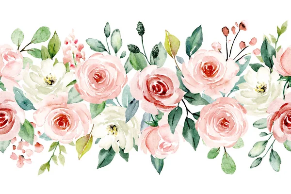 Beautiful Watercolor Border Frame Concept Flowers Hand Painted — Stock Photo, Image