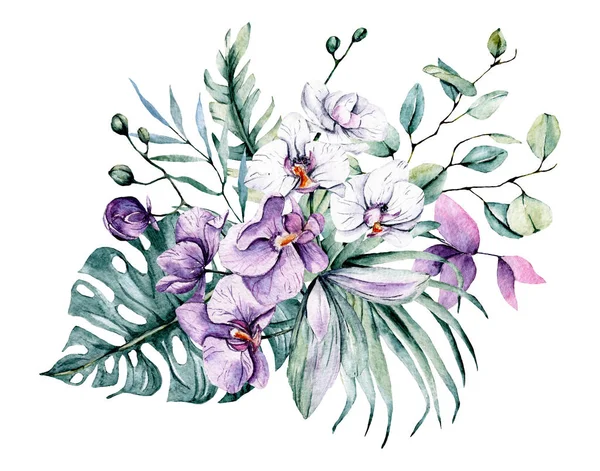 Watercolor Flowers Leaves Hand Painting Floral Concept — 스톡 사진