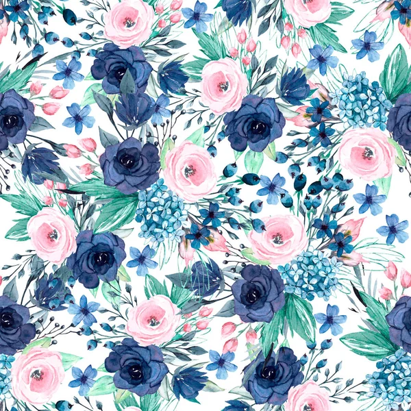 Kusursuz bir arka plan, suluboya çiçekli çiçek deseni. Kumaş duvar kağıdı desenini tekrarla