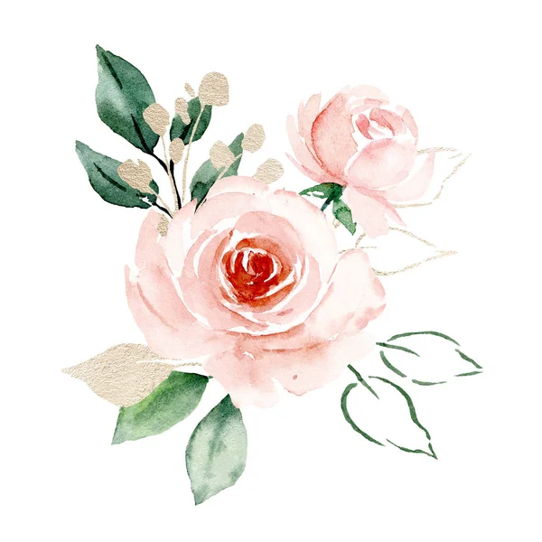 Watercolor Flowers Leaves Hand Painting Floral Concept — 스톡 사진