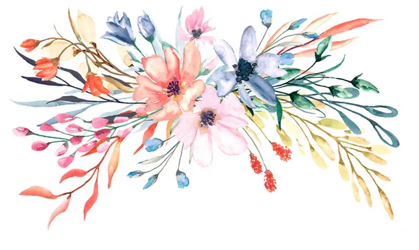 Suluboya resim, beyaz arka planda güzel bahar çiçekleri, çiçek konsepti