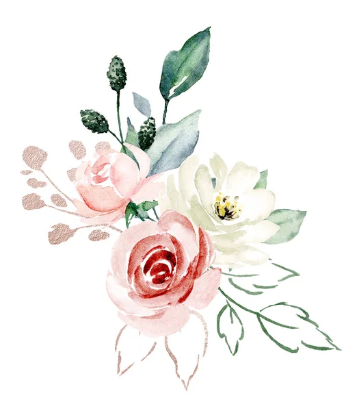 beautiful watercolor flowers, botanic composition for wedding or greeting card