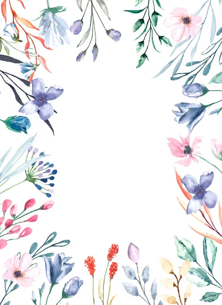 Çiçeksel çerçeve sınır tasarımı, suluboya boya çiçek ve yapraklar