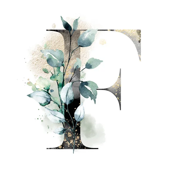 El çizimi suluboya resim, çiçekli büyük harf F