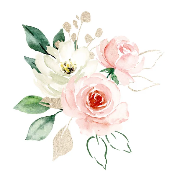 Beautiful Watercolor Flowers Botanic Composition Wedding Greeting Card — 스톡 사진