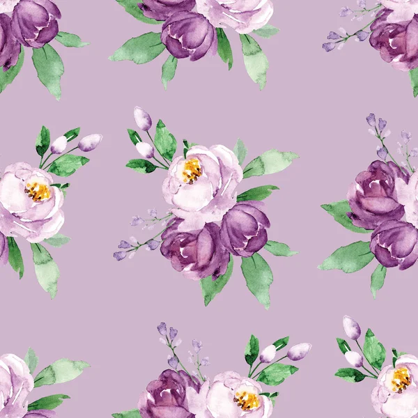 Hand Drawn Watercolor Painting Seamless Pattern Flowers — 스톡 사진