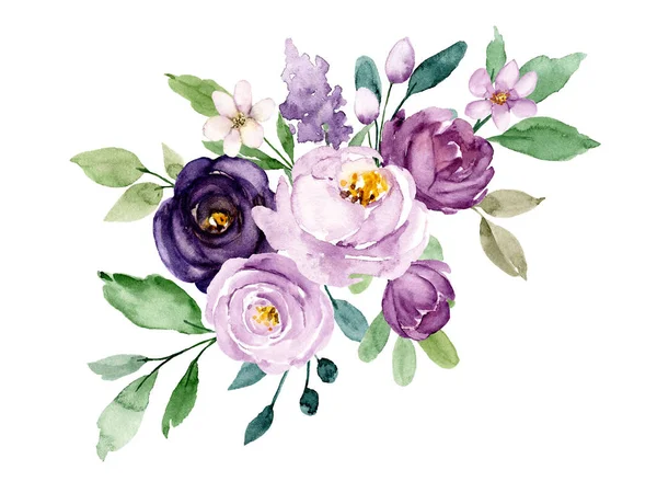 Beautiful Watercolor Flowers Botanic Composition Wedding Greeting Card — Stock Photo, Image