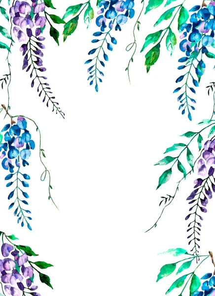 Çiçeksel çerçeve sınır tasarımı, suluboya boya çiçek ve yapraklar