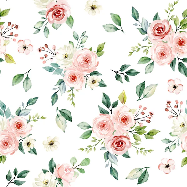 Seamless Background Floral Pattern Watercolor Flowers Repeat Fabric Wallpaper Print — 스톡 사진