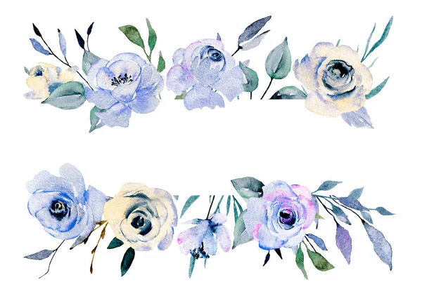 Borda Moldura Floral Aquarela Com Lugar Para Texto Pintado Mão Fotos De Bancos De Imagens
