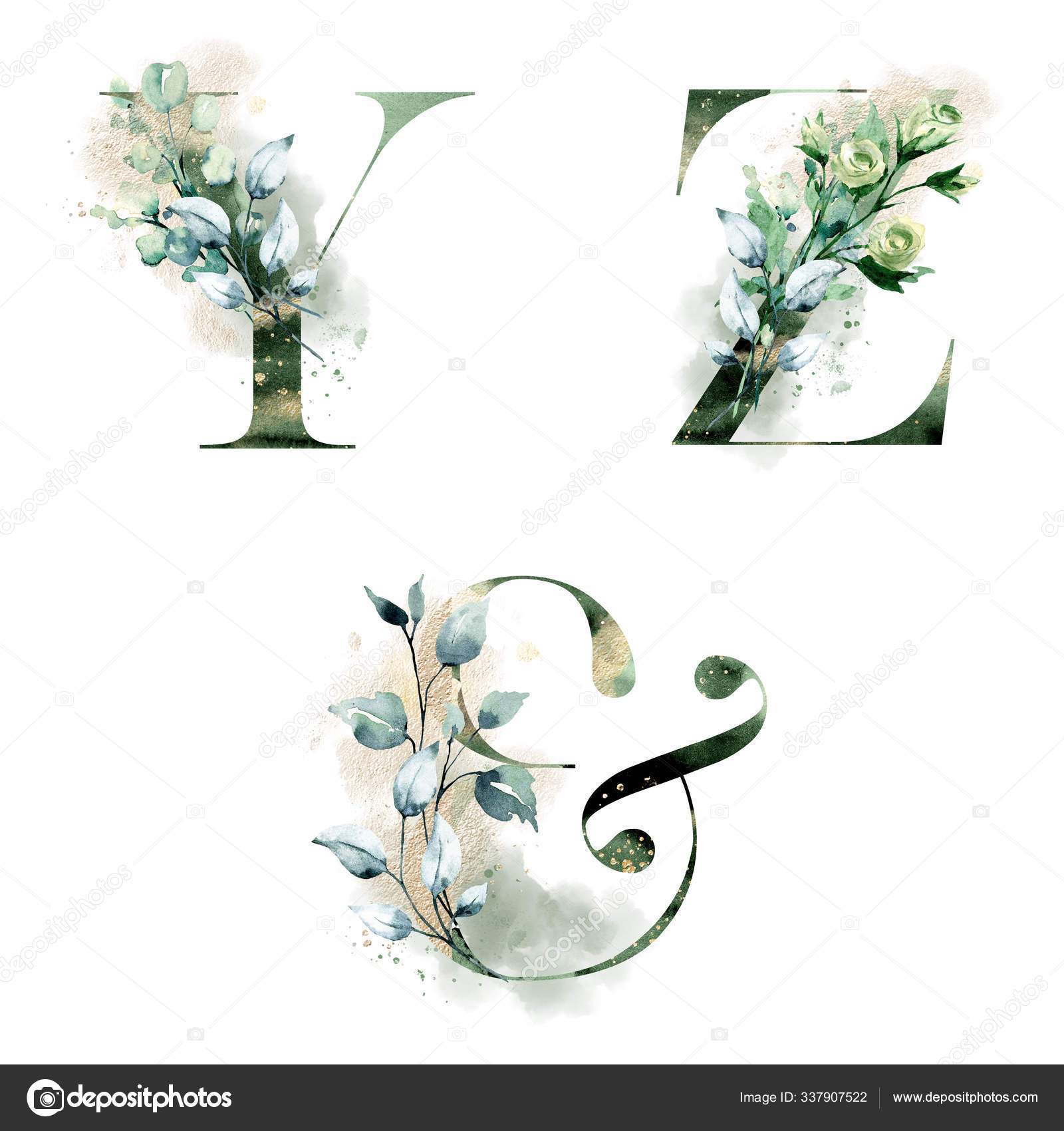 Floral Alphabet Letters Ampersand Symbol Watercolor Flowers Creative Art Design Stock Photo By ©Maslovalarisa 337907522