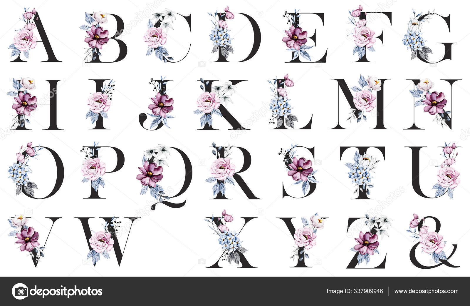 Kreatives Florales Alphabet Kunst Aquarellmalerei Buchstaben Mit Blumen