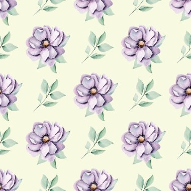 Kusursuz bir arka plan, suluboya çiçekli çiçek deseni. Kumaş duvar kağıdı desenini tekrarla