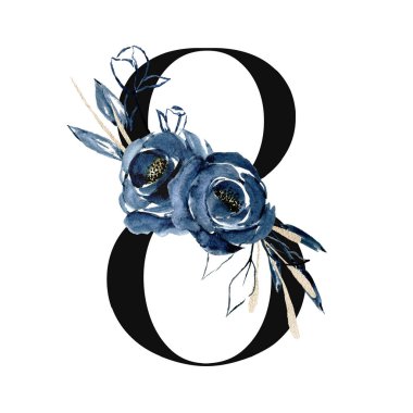 concept art painting, 8 digit with floral elements  