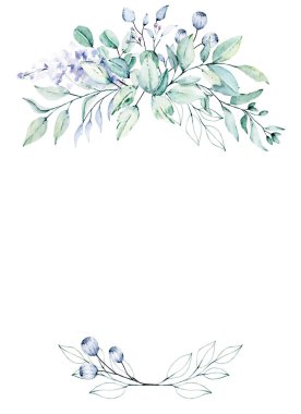 Çiçeksel çerçeve sınır tasarımı, suluboya boya çiçek ve yapraklar