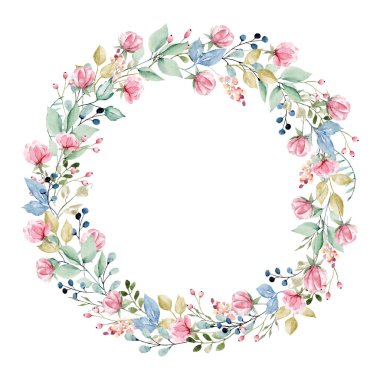 Çelenk, çiçek çizimi, suluboya çiçek konsepti.