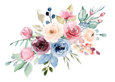 beautiful watercolor flowers, botanic composition for wedding or greeting card