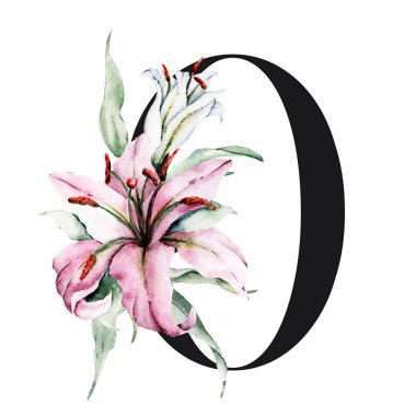 Çiçekler ve yapraklarla 0 numaralı yaratıcı resim, elle çizilmiş suluboya resim