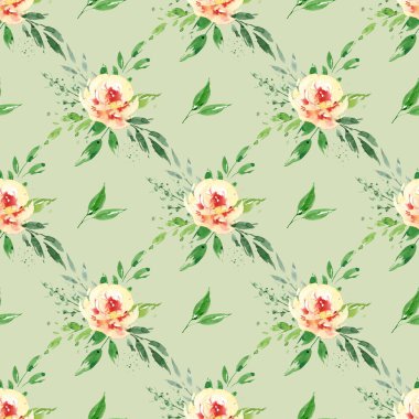 Çiçeksel elementlerle kusursuz suluboya çizimi, arka planı tekrarla